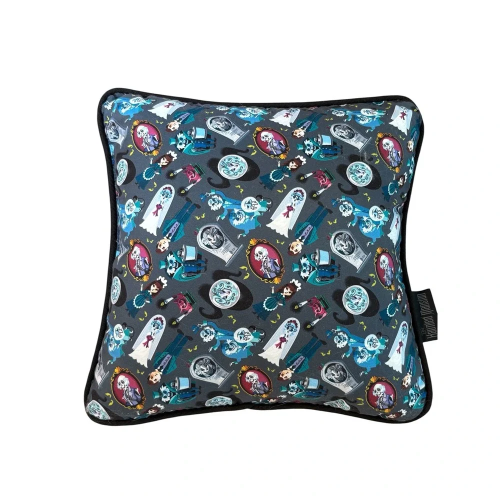 Disney Haunted Mansion Throw Pillow‎ Unisex 11x11 White Damask Wallpaper Logo